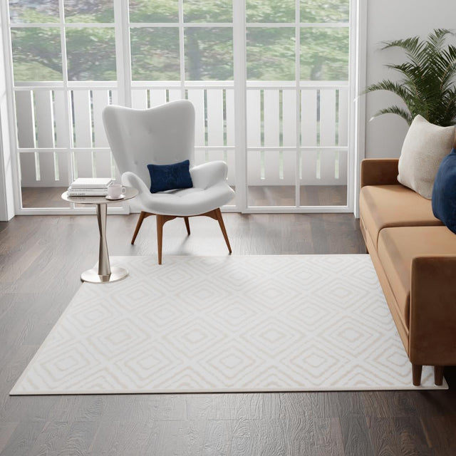 Snow White 6' x 6' Hermitage Square Area Rug 55% Polypropylene & 45% Polyester Easy Clean Stain-Resistant Carpet for Living, Office, Dorm Rooms for Sale at Rug Engine