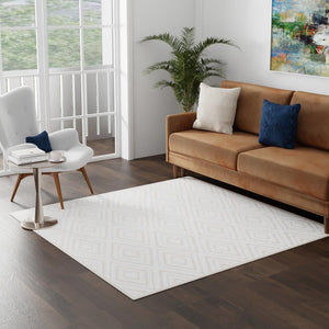 Snow White 10' 8 x 10' 8 Hermitage Square Area Rug 55% Polypropylene & 45% Polyester Easy Clean Stain-Resistant Carpet for Living, Office, Dorm Rooms for Sale at Rug Engine