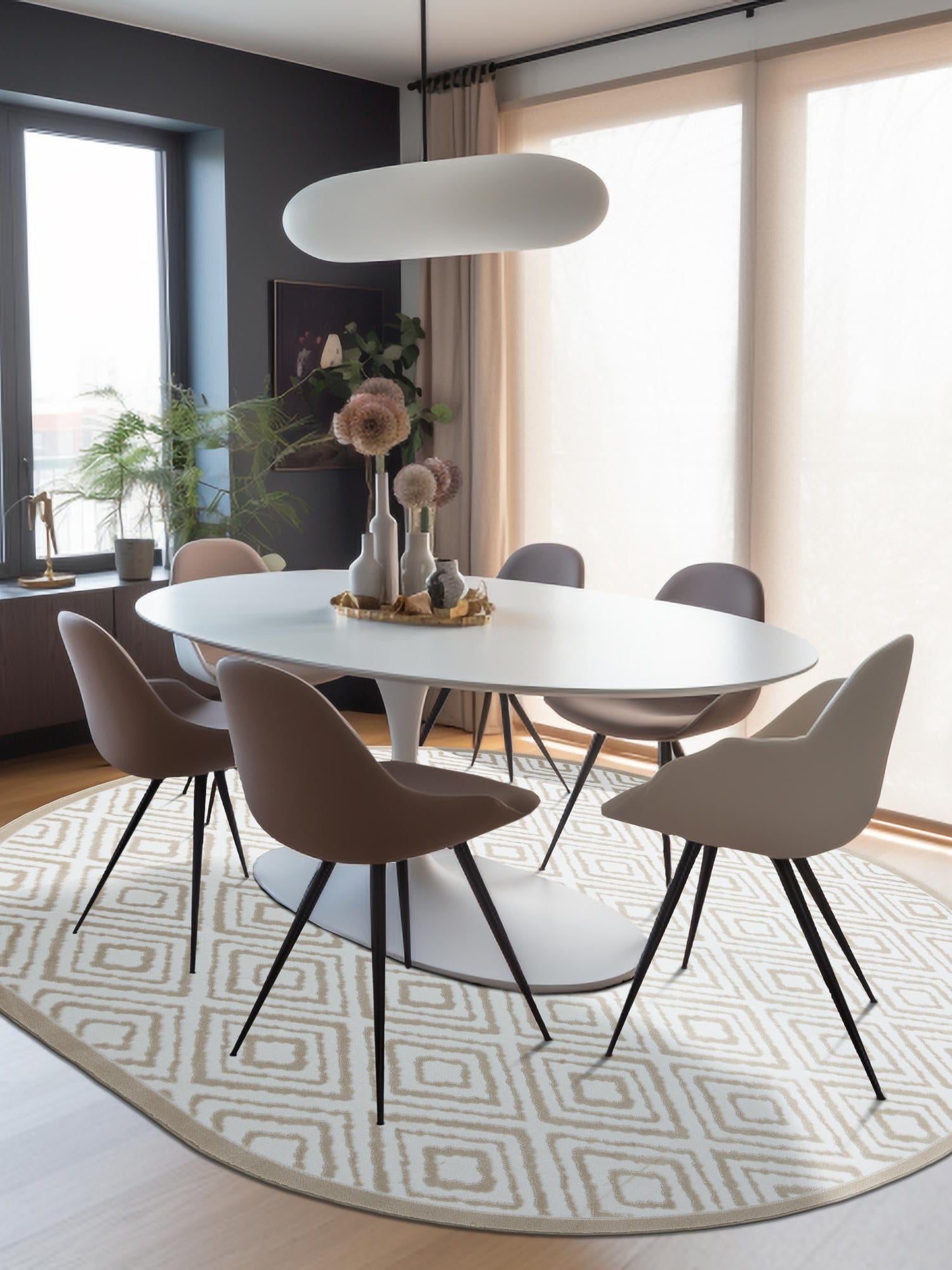Snow White 2' x 3' Hermitage Oval Area Rug 55% Polypropylene & 45% Polyester Easy Clean Stain-Resistant Carpet for Living, Office, Dorm Rooms for Sale at Rug Engine