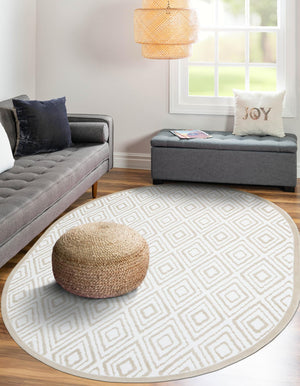 Snow White 7' 10 x 10' Hermitage Oval Area Rug 55% Polypropylene & 45% Polyester Easy Clean Stain-Resistant Carpet for Living, Office, Dorm Rooms for Sale at Rug Engine