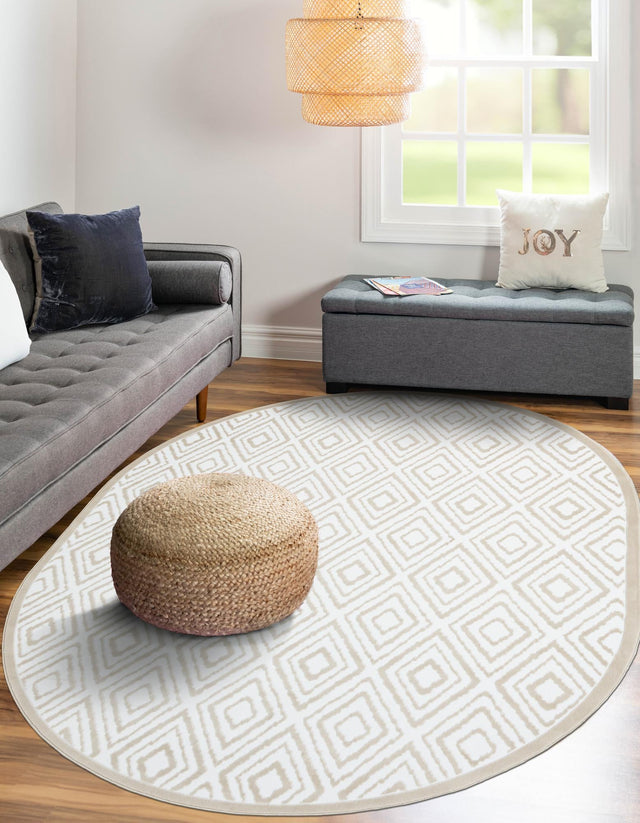 Snow White 7' 10 x 10' Hermitage Oval Area Rug 55% Polypropylene & 45% Polyester Easy Clean Stain-Resistant Carpet for Living, Office, Dorm Rooms for Sale at Rug Engine