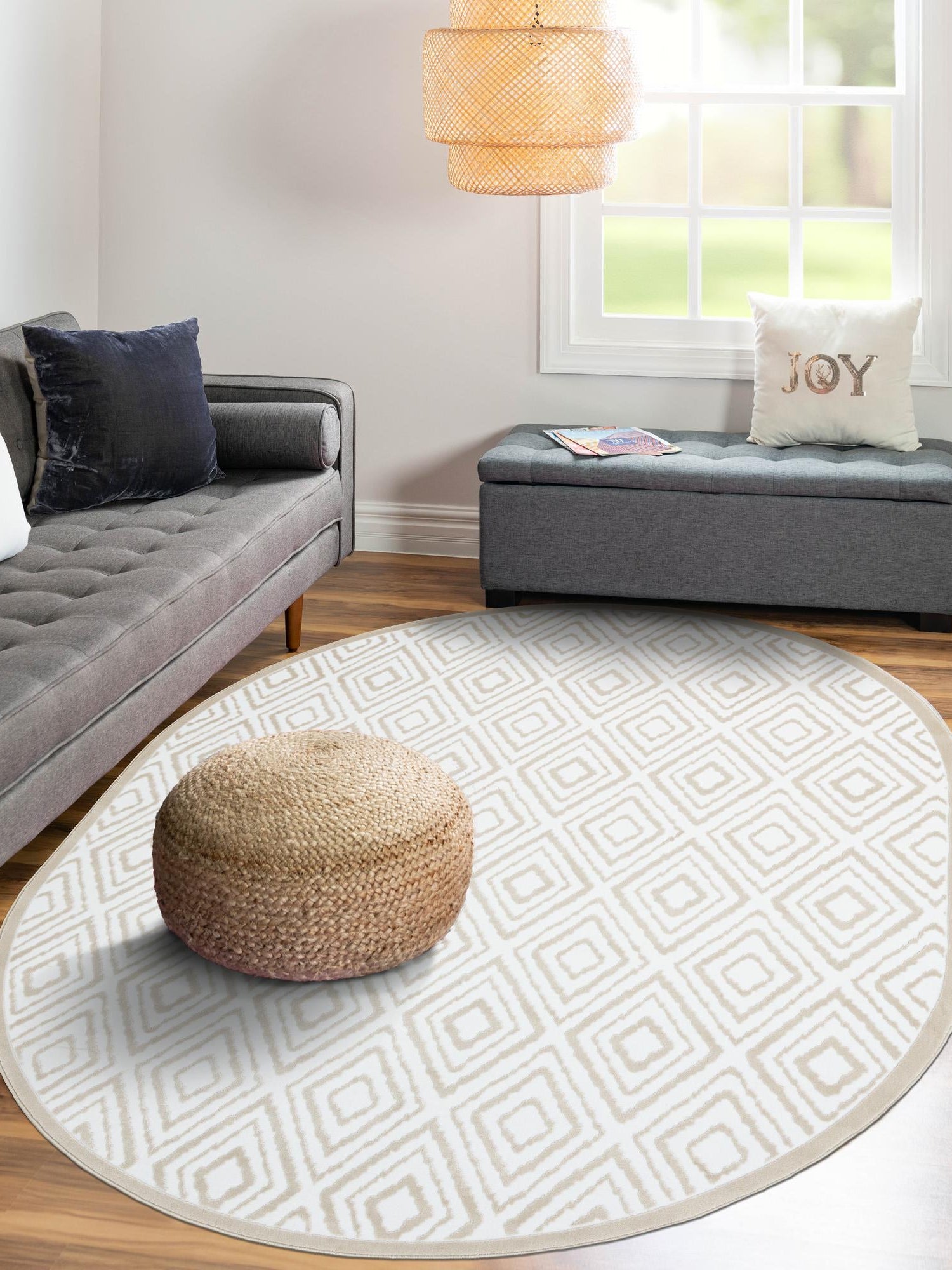 Snow White 2' x 3' Hermitage Oval Area Rug 55% Polypropylene & 45% Polyester Easy Clean Stain-Resistant Carpet for Living, Office, Dorm Rooms for Sale at Rug Engine