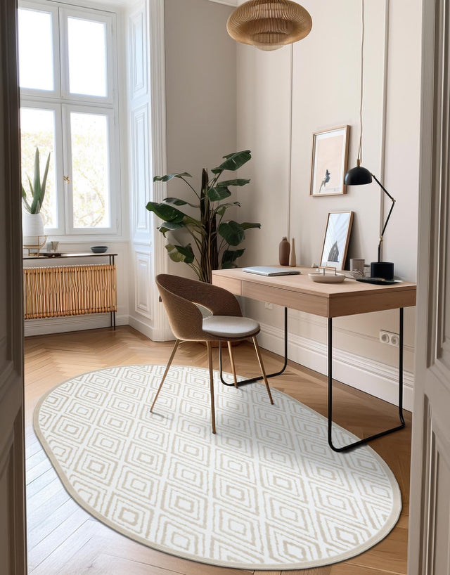 Snow White 5' 3 x 8' Hermitage Oval Area Rug 55% Polypropylene & 45% Polyester Easy Clean Stain-Resistant Carpet for Living, Office, Dorm Rooms for Sale at Rug Engine