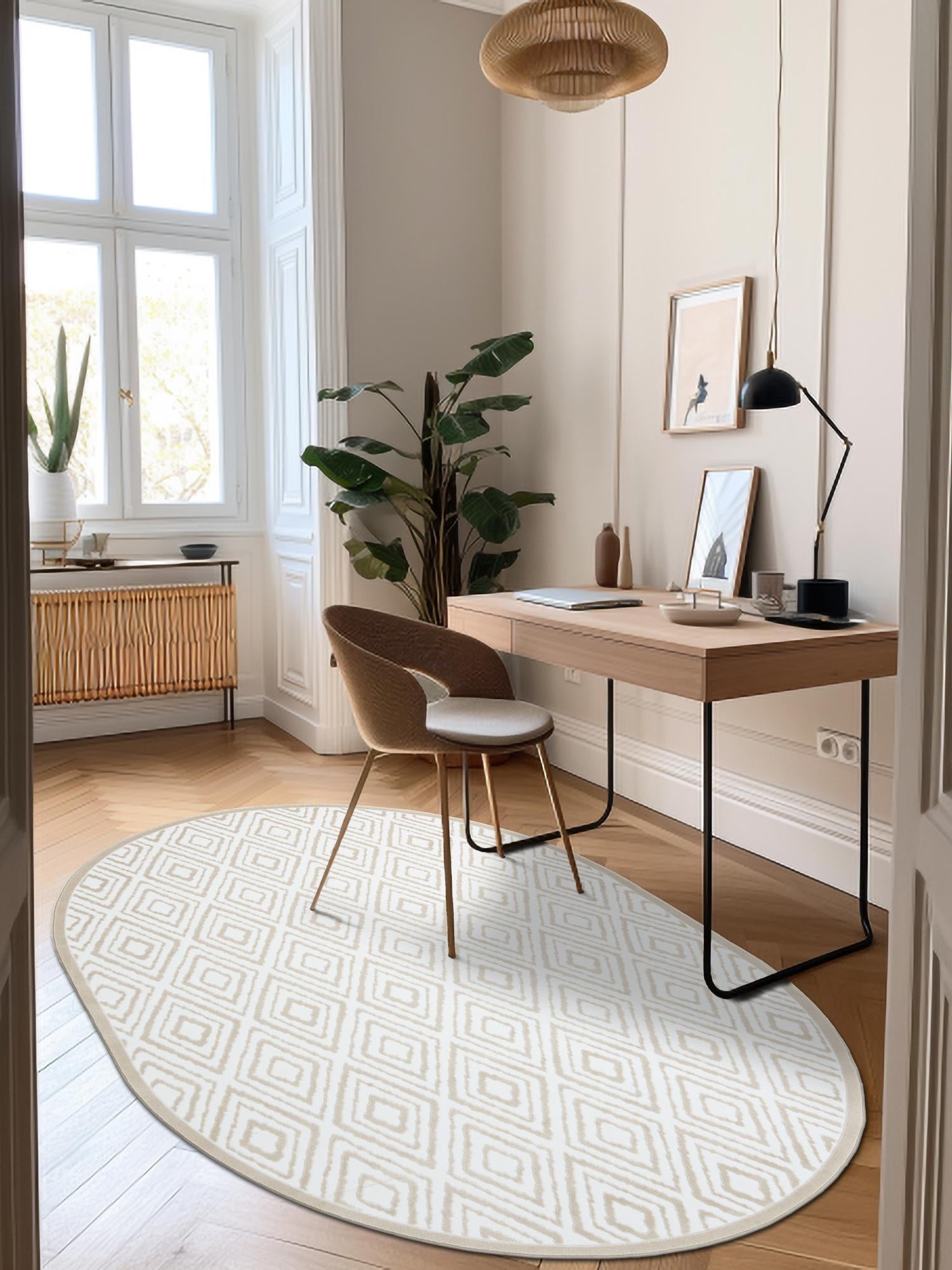 Snow White 2' x 3' Hermitage Oval Area Rug 55% Polypropylene & 45% Polyester Easy Clean Stain-Resistant Carpet for Living, Office, Dorm Rooms for Sale at Rug Engine