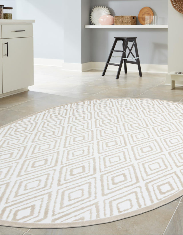 Snow White 3' 3 x 5' 3 Hermitage Oval Area Rug 55% Polypropylene & 45% Polyester Easy Clean Stain-Resistant Carpet for Living, Office, Dorm Rooms for Sale at Rug Engine