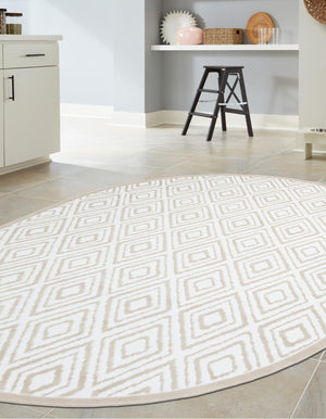 Snow White 4' x 6' Hermitage Oval Area Rug 55% Polypropylene & 45% Polyester Easy Clean Stain-Resistant Carpet for Living, Office, Dorm Rooms for Sale at Rug Engine