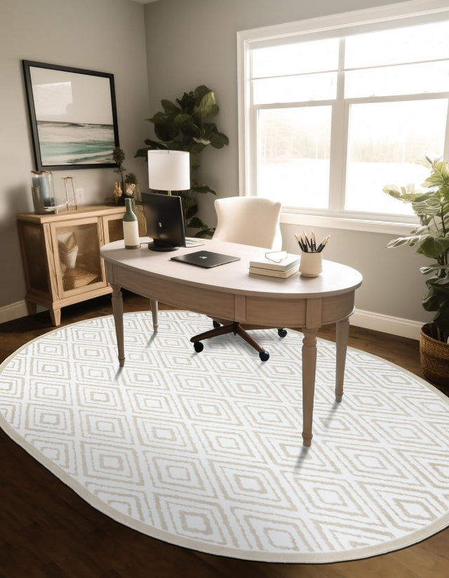 Snow White 3' 3 x 5' 3 Hermitage Oval Area Rug 55% Polypropylene & 45% Polyester Easy Clean Stain-Resistant Carpet for Living, Office, Dorm Rooms for Sale at Rug Engine