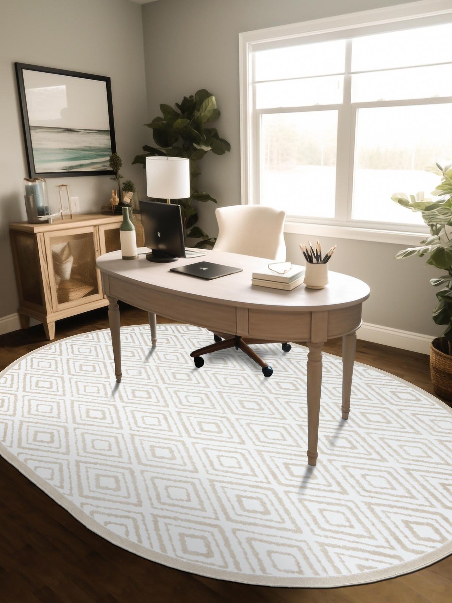 Snow White 5' 3 x 8' Hermitage Oval Area Rug 55% Polypropylene & 45% Polyester Easy Clean Stain-Resistant Carpet for Living, Office, Dorm Rooms for Sale at Rug Engine