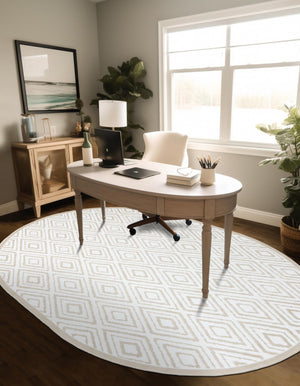 Snow White 5' 3 x 8' Hermitage Oval Area Rug 55% Polypropylene & 45% Polyester Easy Clean Stain-Resistant Carpet for Living, Office, Dorm Rooms for Sale at Rug Engine