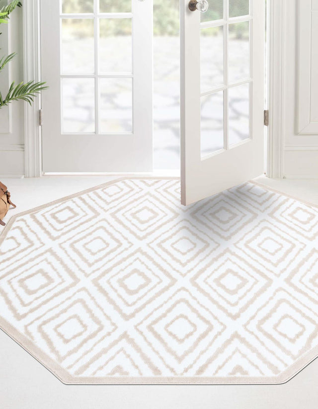 Snow White 7' 10 x 7' 10 Hermitage Octagon Area Rug 55% Polypropylene & 45% Polyester Easy Clean Stain-Resistant Carpet for Living, Office, Dorm Rooms for Sale at Rug Engine