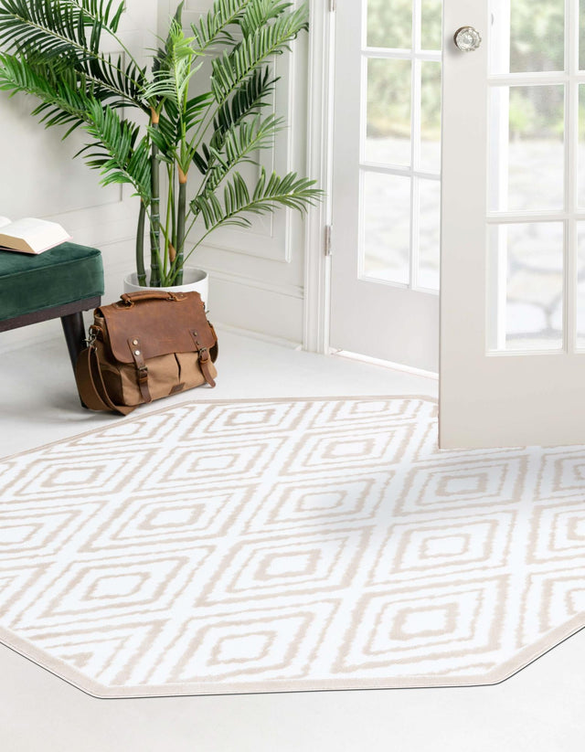 Snow White 5' 3 x 5' 3 Hermitage Octagon Area Rug 55% Polypropylene & 45% Polyester Easy Clean Stain-Resistant Carpet for Living, Office, Dorm Rooms for Sale at Rug Engine