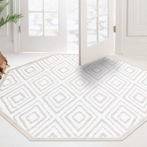 Snow White 5' 3 x 5' 3 Hermitage Octagon Area Rug 55% Polypropylene & 45% Polyester Easy Clean Stain-Resistant Carpet for Living, Office, Dorm Rooms for Sale at Rug Engine