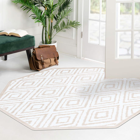 Snow White 5' 3 x 5' 3 Hermitage Octagon Area Rug 55% Polypropylene & 45% Polyester Easy Clean Stain-Resistant Carpet for Living, Office, Dorm Rooms for Sale at Rug Engine