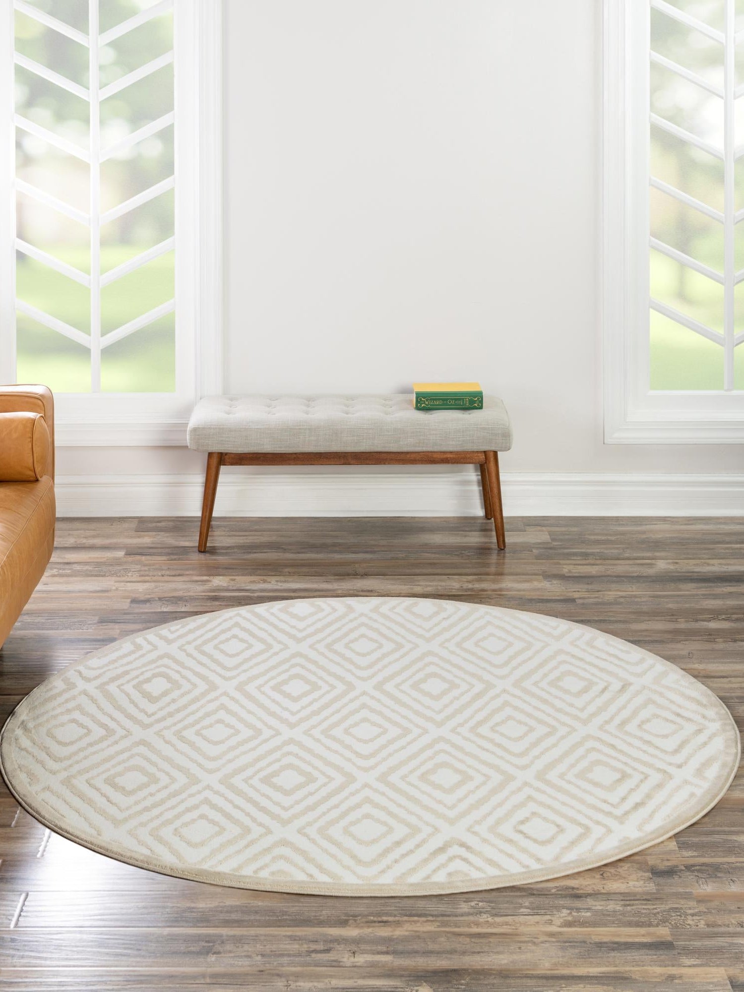 Snow White 7' 1 x 7' 1 Hermitage Round Area Rug 55% Polypropylene & 45% Polyester Easy Clean Stain-Resistant Carpet for Living, Office, Dorm Rooms for Sale at Rug Engine