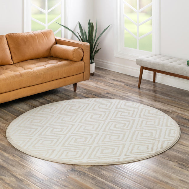 Snow White 4' x 4' Hermitage Round Area Rug 55% Polypropylene & 45% Polyester Easy Clean Stain-Resistant Carpet for Living, Office, Dorm Rooms for Sale at Rug Engine