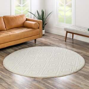 Snow White 10' 8 x 10' 8 Hermitage Round Area Rug 55% Polypropylene & 45% Polyester Easy Clean Stain-Resistant Carpet for Living, Office, Dorm Rooms for Sale at Rug Engine