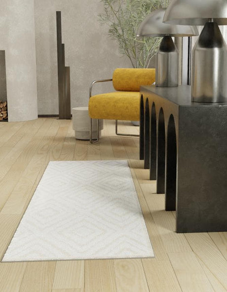 Snow White 2' 7 x 12' Hermitage Runner Area Rug 55% Polypropylene & 45% Polyester Easy Clean Stain-Resistant Carpet for Living, Office, Dorm Rooms for Sale at Rug Engine