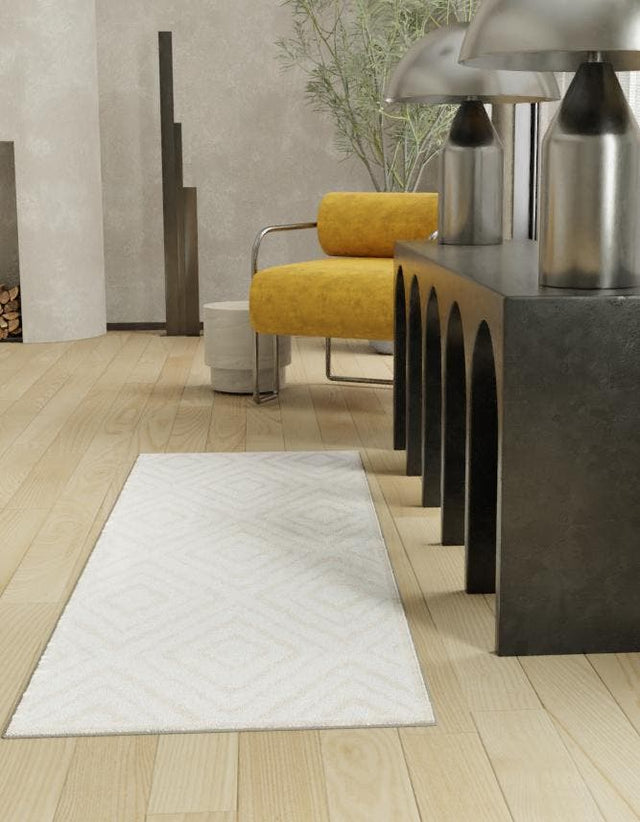 Snow White 2' 7 x 12' Hermitage Runner Area Rug 55% Polypropylene & 45% Polyester Easy Clean Stain-Resistant Carpet for Living, Office, Dorm Rooms for Sale at Rug Engine