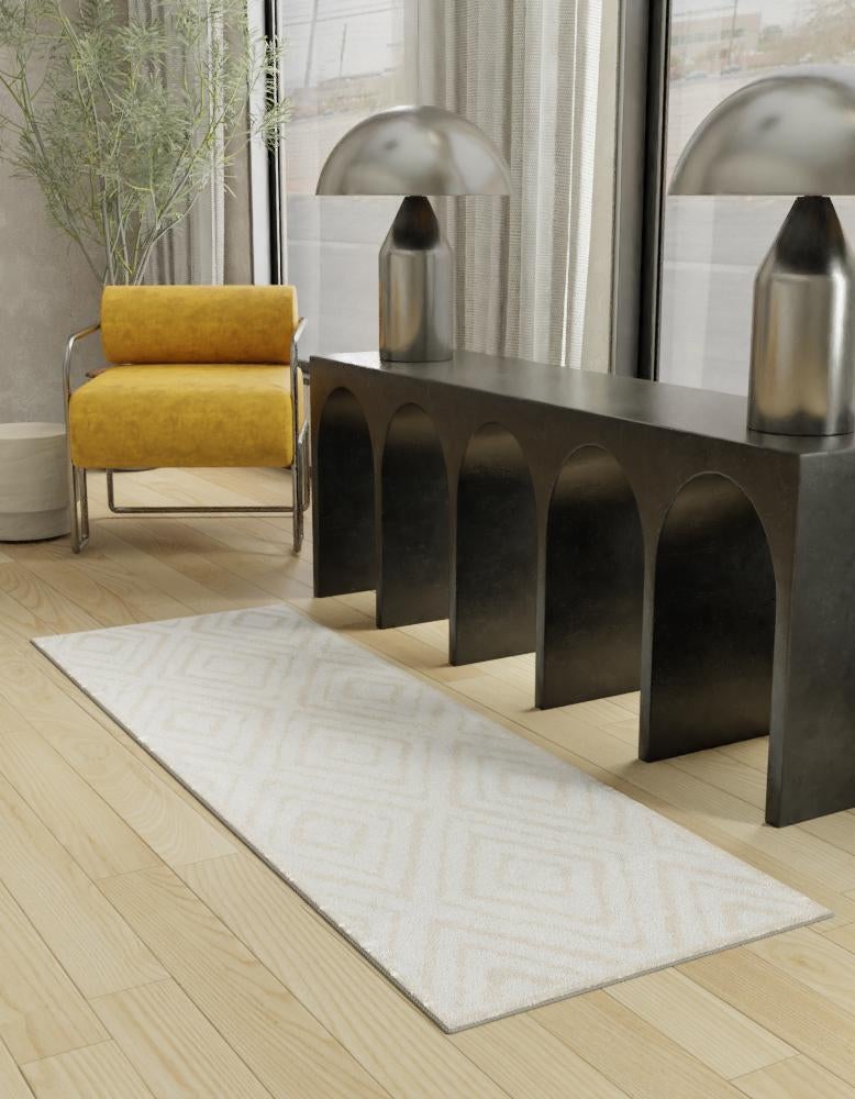 Snow White 2' 7 x 12' Hermitage Runner Area Rug 55% Polypropylene & 45% Polyester Easy Clean Stain-Resistant Carpet for Living, Office, Dorm Rooms for Sale at Rug Engine