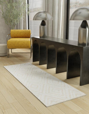 Snow White 2' 7 x 12' Hermitage Runner Area Rug 55% Polypropylene & 45% Polyester Easy Clean Stain-Resistant Carpet for Living, Office, Dorm Rooms for Sale at Rug Engine