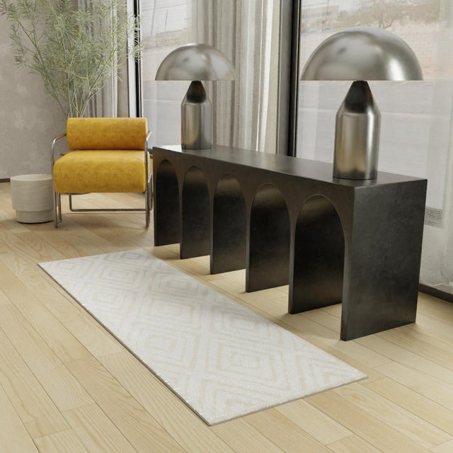 Snow White 2' x 5' Hermitage Runner Area Rug 55% Polypropylene & 45% Polyester Easy Clean Stain-Resistant Carpet for Living, Office, Dorm Rooms for Sale at Rug Engine