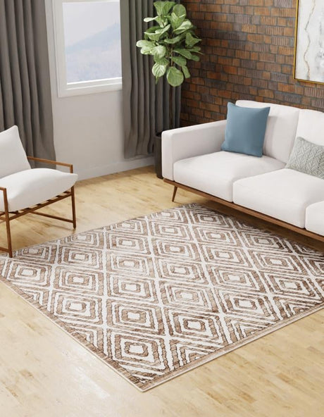 Chocolate Brown 6' x 6' Hermitage Square Area Rug 55% Polypropylene & 45% Polyester Easy Clean Stain-Resistant Carpet for Living, Office, Dorm Rooms for Sale at Rug Engine