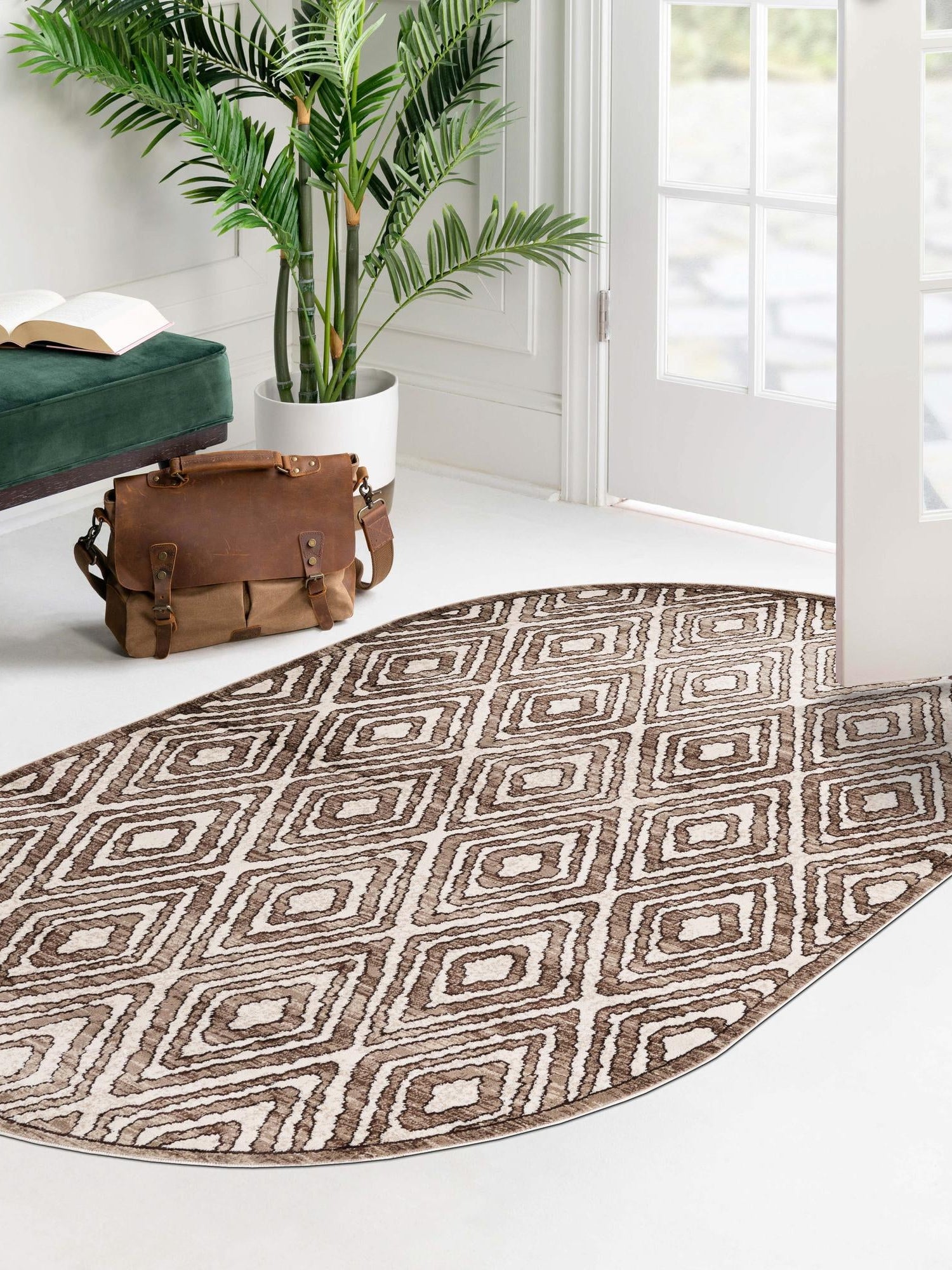 Chocolate Brown 3' 3 x 5' 3 Hermitage Oval Area Rug 55% Polypropylene & 45% Polyester Easy Clean Stain-Resistant Carpet for Living, Office, Dorm Rooms for Sale at Rug Engine