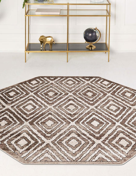 Chocolate Brown 5' 3 x 5' 3 Hermitage Octagon Area Rug 55% Polypropylene & 45% Polyester Easy Clean Stain-Resistant Carpet for Living, Office, Dorm Rooms for Sale at Rug Engine