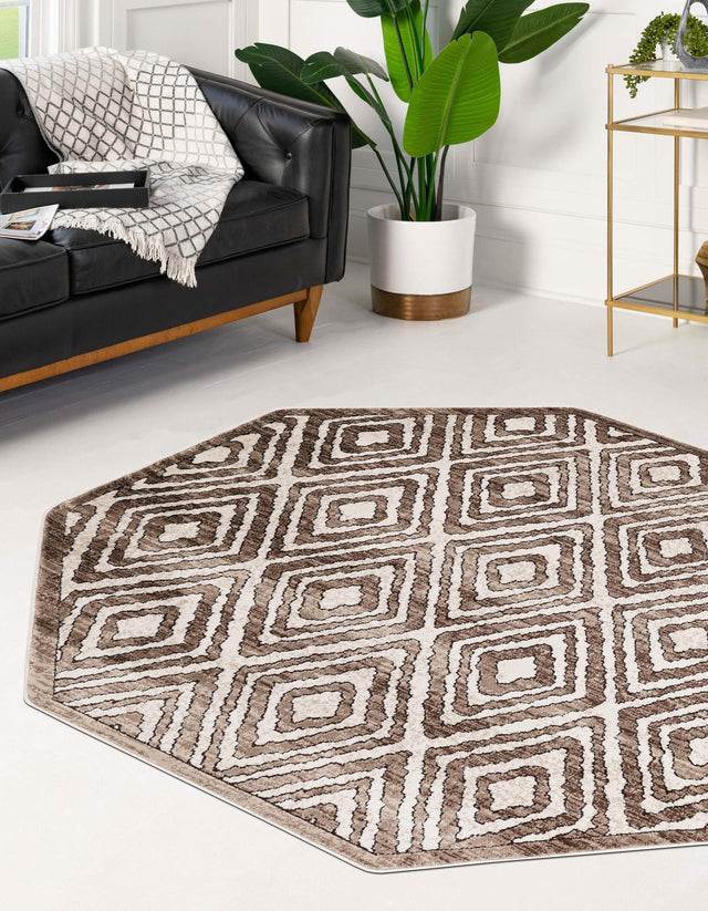 Chocolate Brown 5' 3 x 5' 3 Hermitage Octagon Area Rug 55% Polypropylene & 45% Polyester Easy Clean Stain-Resistant Carpet for Living, Office, Dorm Rooms for Sale at Rug Engine