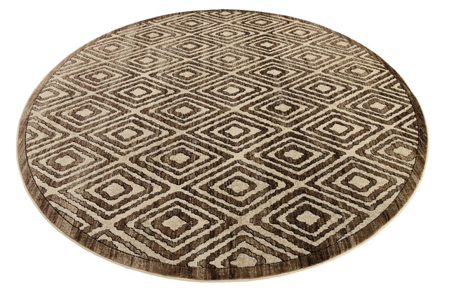 Chocolate Brown 7' 10 x 7' 10 Hermitage Round Area Rug 55% Polypropylene & 45% Polyester Easy Clean Stain-Resistant Carpet for Living, Office, Dorm Rooms for Sale at Rug Engine