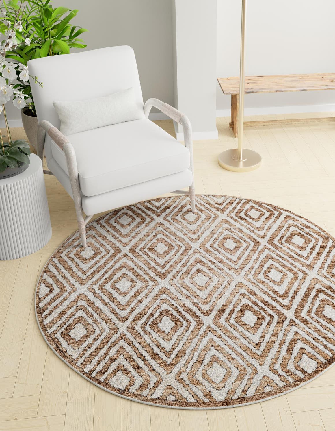 Chocolate Brown 6' x 6' Hermitage Round Area Rug 55% Polypropylene & 45% Polyester Easy Clean Stain-Resistant Carpet for Living, Office, Dorm Rooms for Sale at Rug Engine