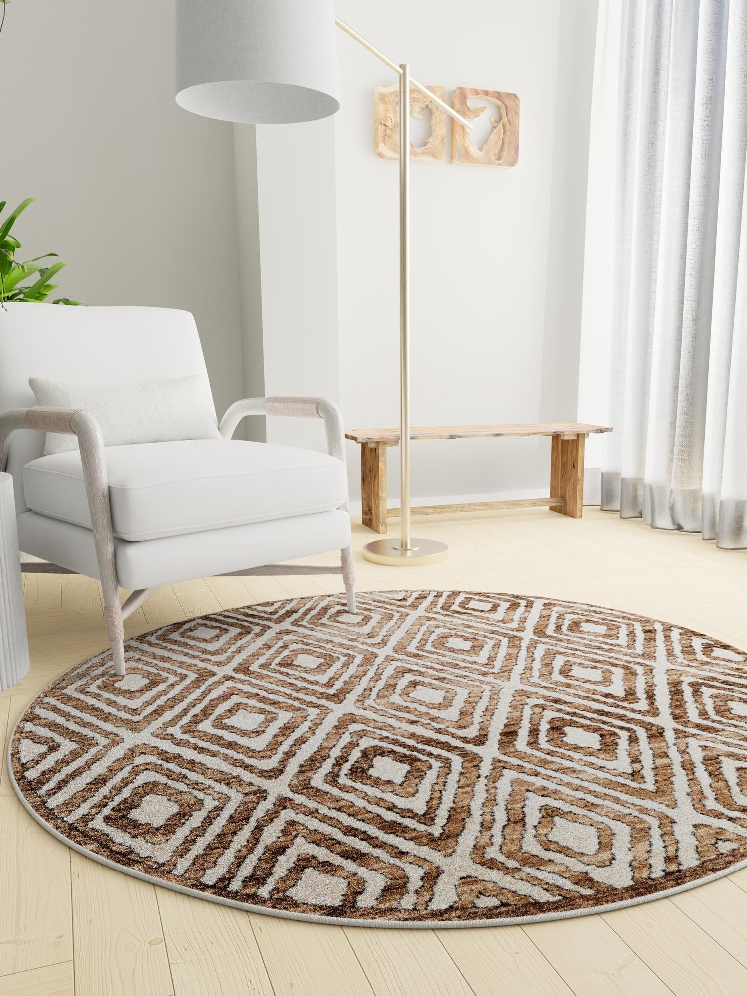 Chocolate Brown 6' x 6' Hermitage Round Area Rug 55% Polypropylene & 45% Polyester Easy Clean Stain-Resistant Carpet for Living, Office, Dorm Rooms for Sale at Rug Engine