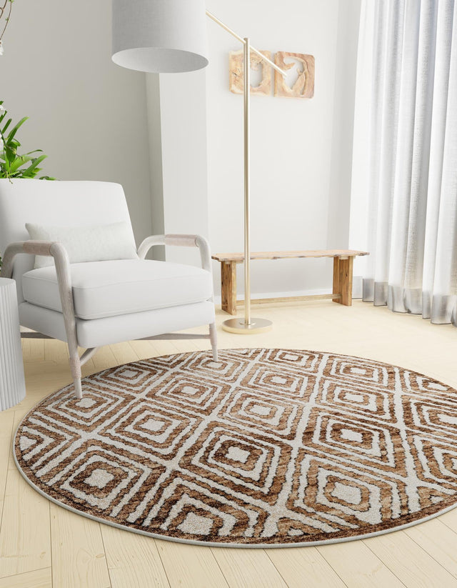 Chocolate Brown 6' x 6' Hermitage Round Area Rug 55% Polypropylene & 45% Polyester Easy Clean Stain-Resistant Carpet for Living, Office, Dorm Rooms for Sale at Rug Engine