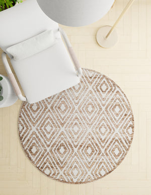 Chocolate Brown 7' 1 x 7' 1 Hermitage Round Area Rug 55% Polypropylene & 45% Polyester Easy Clean Stain-Resistant Carpet for Living, Office, Dorm Rooms for Sale at Rug Engine