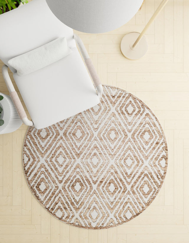 Chocolate Brown 7' 1 x 7' 1 Hermitage Round Area Rug 55% Polypropylene & 45% Polyester Easy Clean Stain-Resistant Carpet for Living, Office, Dorm Rooms for Sale at Rug Engine