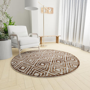 Chocolate Brown 7' 1 x 7' 1 Hermitage Round Area Rug 55% Polypropylene & 45% Polyester Easy Clean Stain-Resistant Carpet for Living, Office, Dorm Rooms for Sale at Rug Engine