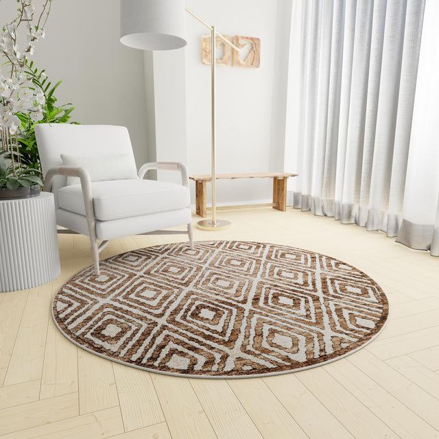 Chocolate Brown 7' 1 x 7' 1 Hermitage Round Area Rug 55% Polypropylene & 45% Polyester Easy Clean Stain-Resistant Carpet for Living, Office, Dorm Rooms for Sale at Rug Engine