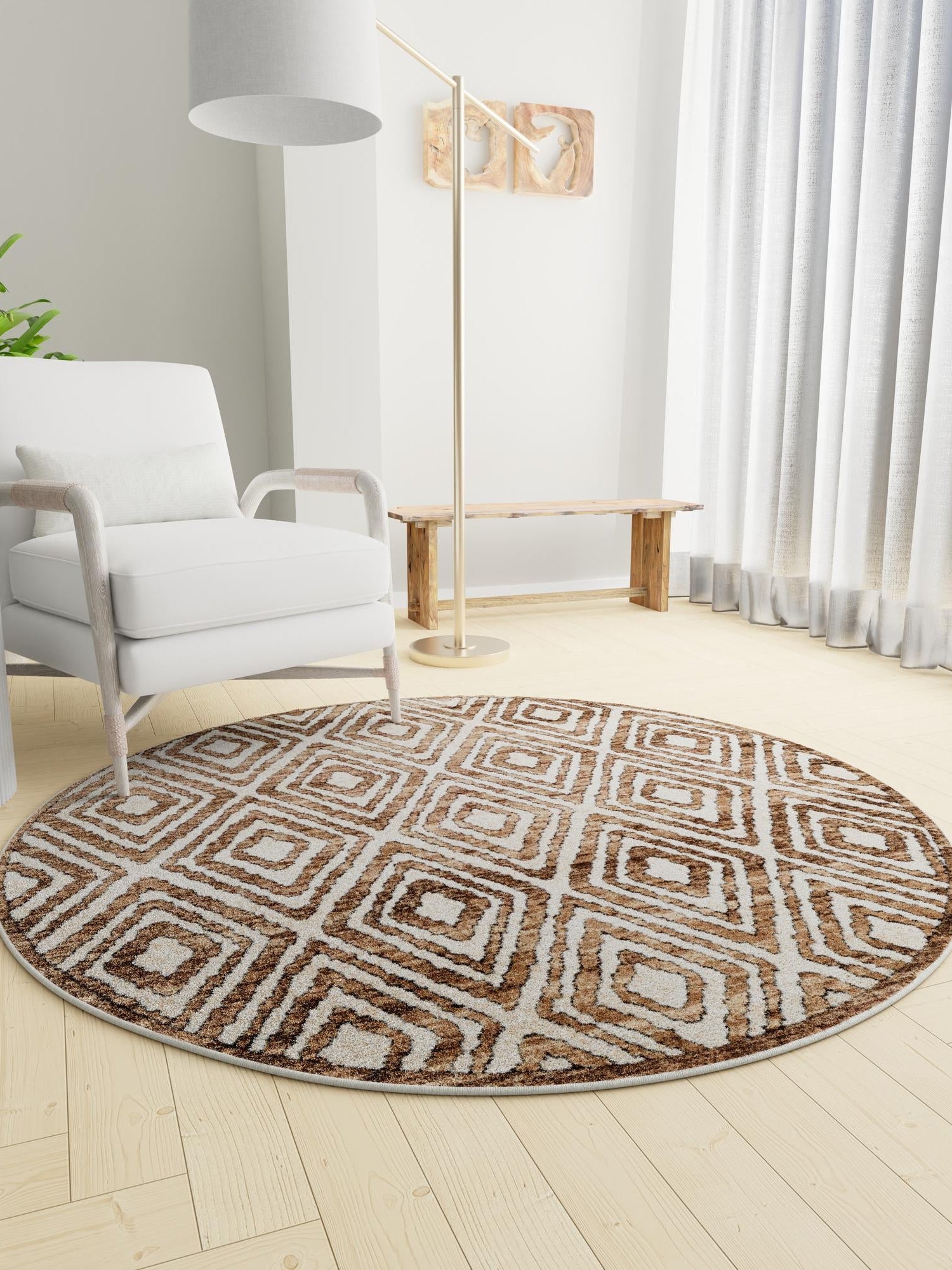 Chocolate Brown 5' 3 x 5' 3 Hermitage Round Area Rug 55% Polypropylene & 45% Polyester Easy Clean Stain-Resistant Carpet for Living, Office, Dorm Rooms for Sale at Rug Engine
