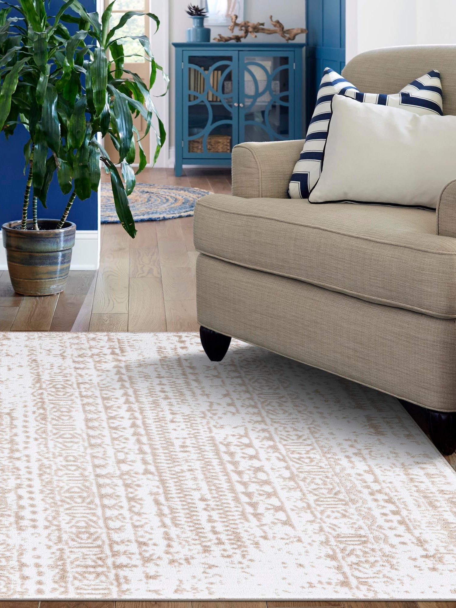 Snow White 6' x 9' Hermitage Rectangle Area Rug 55% Polypropylene & 45% Polyester Easy Clean Stain-Resistant Carpet for Living, Office, Dorm Rooms for Sale at Rug Engine