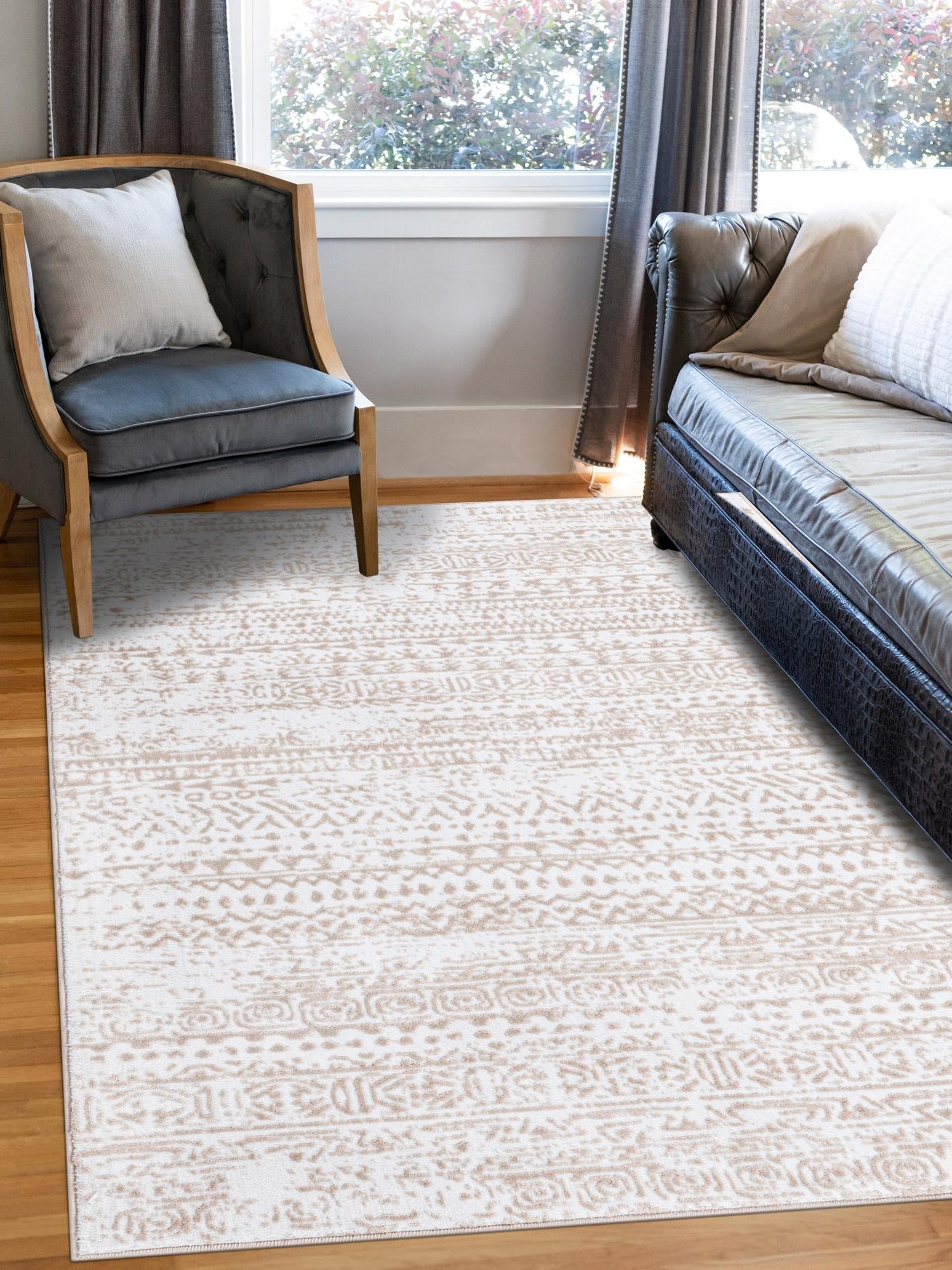 Snow White 9' x 12' Hermitage Rectangle Area Rug 55% Polypropylene & 45% Polyester Easy Clean Stain-Resistant Carpet for Living, Office, Dorm Rooms for Sale at Rug Engine