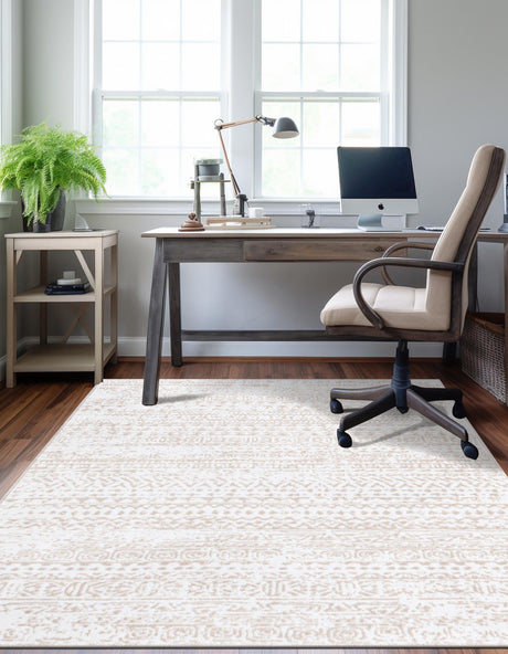 Snow White 7' 10 x 10' Hermitage Rectangle Area Rug 55% Polypropylene & 45% Polyester Easy Clean Stain-Resistant Carpet for Living, Office, Dorm Rooms for Sale at Rug Engine