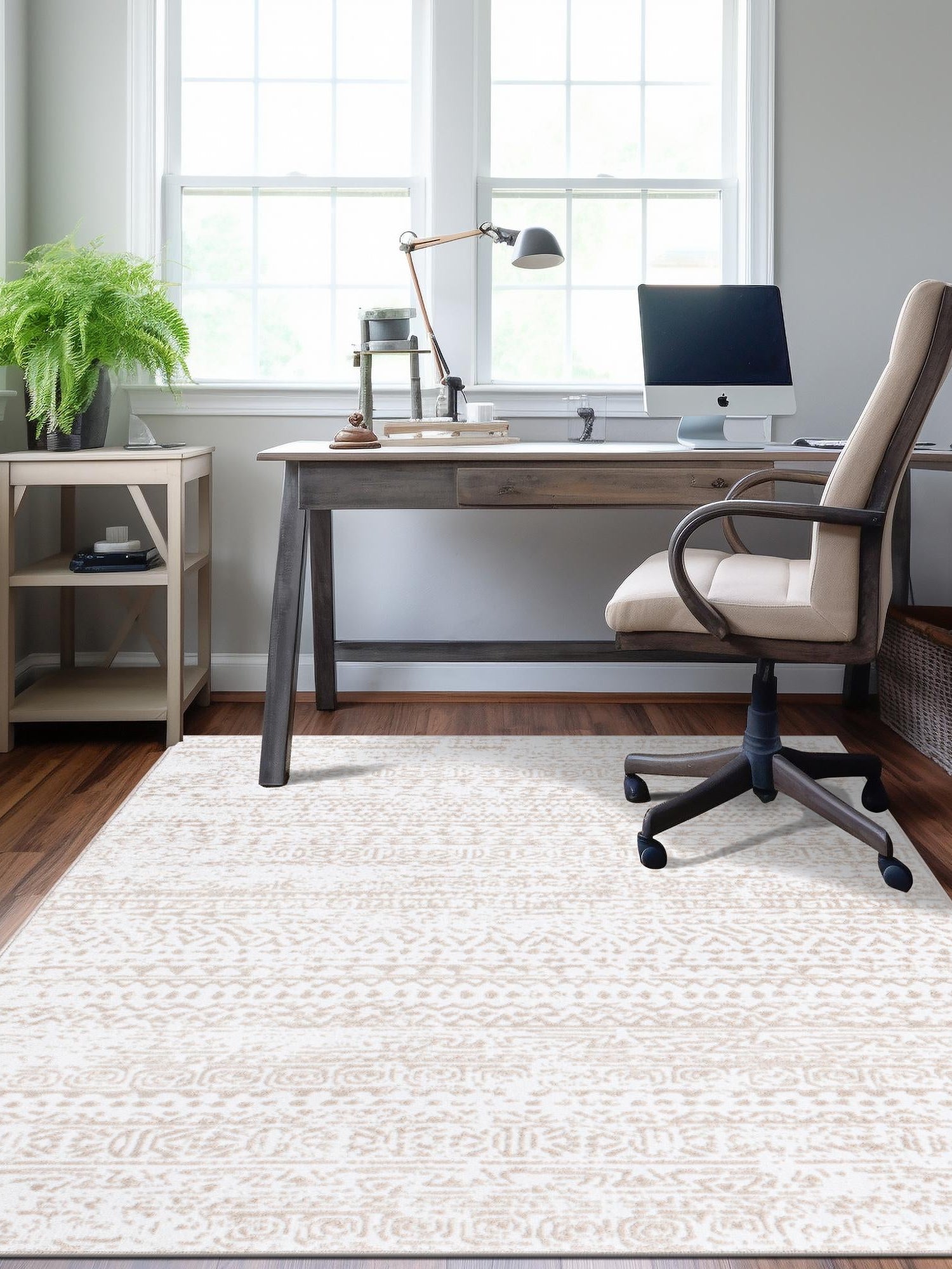 Snow White 7' x 10' Hermitage Rectangle Area Rug 55% Polypropylene & 45% Polyester Easy Clean Stain-Resistant Carpet for Living, Office, Dorm Rooms for Sale at Rug Engine