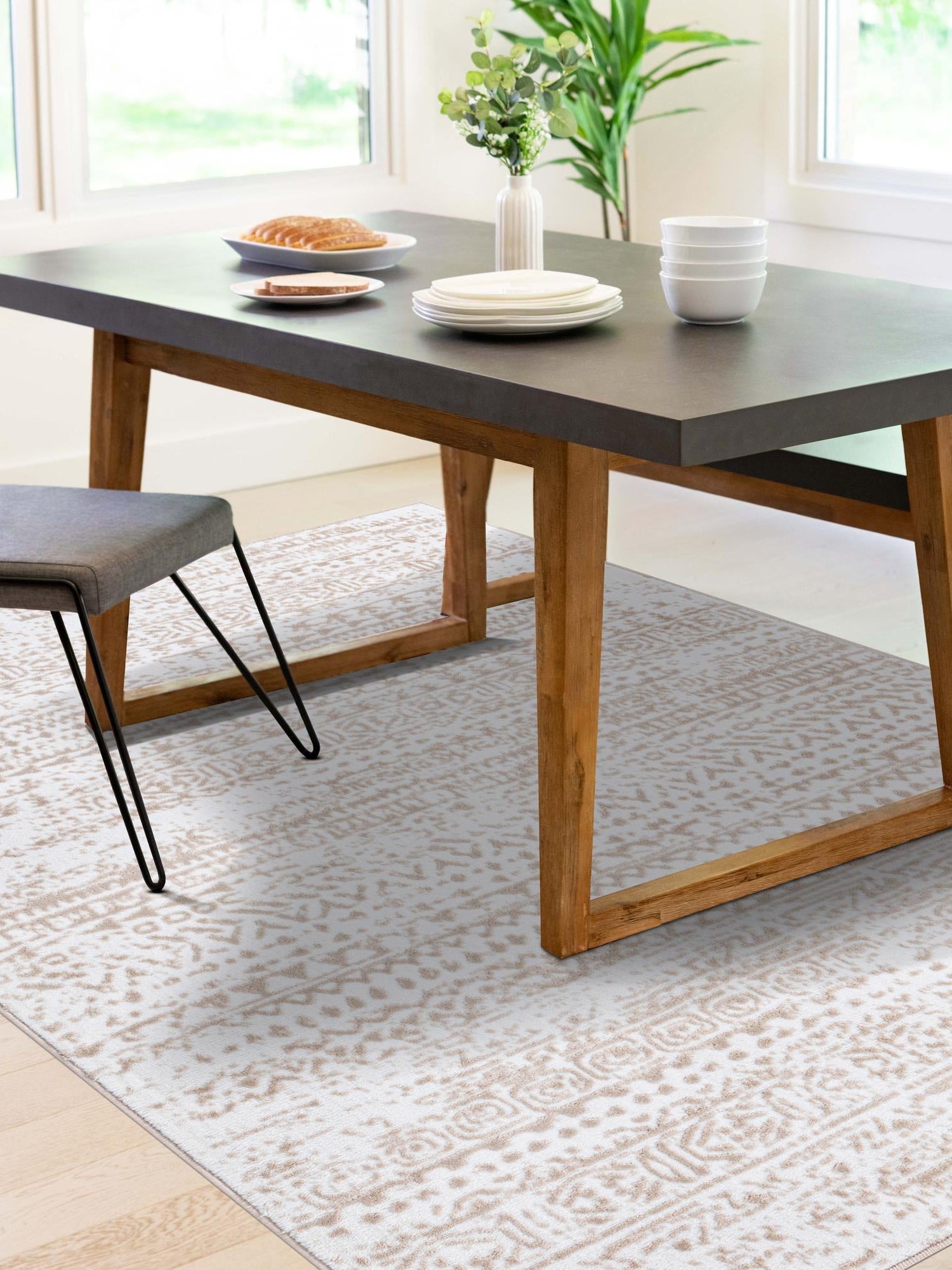 Snow White 6' x 9' Hermitage Rectangle Area Rug 55% Polypropylene & 45% Polyester Easy Clean Stain-Resistant Carpet for Living, Office, Dorm Rooms for Sale at Rug Engine