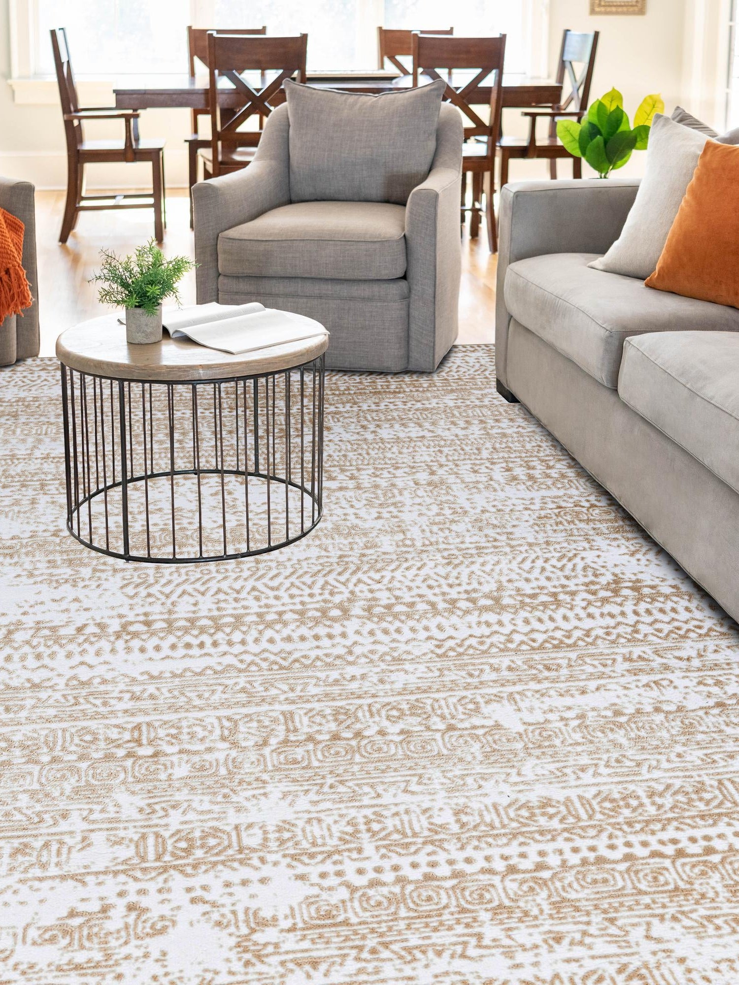 Snow White 6' x 6' Hermitage Square Area Rug 55% Polypropylene & 45% Polyester Easy Clean Stain-Resistant Carpet for Living, Office, Dorm Rooms for Sale at Rug Engine