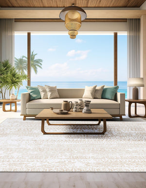 Snow White 5' 3 x 5' 3 Hermitage Square Area Rug 55% Polypropylene & 45% Polyester Easy Clean Stain-Resistant Carpet for Living, Office, Dorm Rooms for Sale at Rug Engine