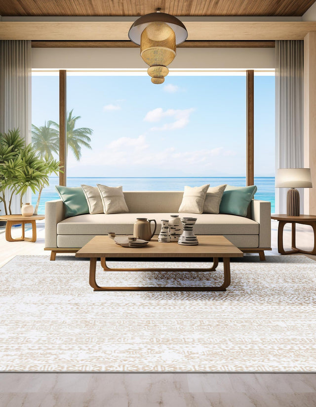 Snow White 10' 8 x 10' 8 Hermitage Square Area Rug 55% Polypropylene & 45% Polyester Easy Clean Stain-Resistant Carpet for Living, Office, Dorm Rooms for Sale at Rug Engine