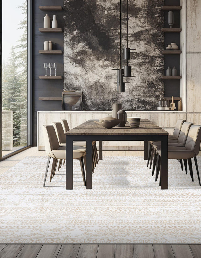 Snow White 7' 10 x 7' 10 Hermitage Square Area Rug 55% Polypropylene & 45% Polyester Easy Clean Stain-Resistant Carpet for Living, Office, Dorm Rooms for Sale at Rug Engine