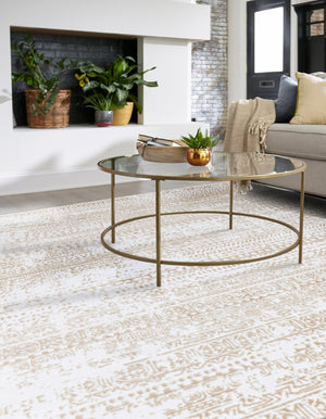 Snow White 5' 3 x 5' 3 Hermitage Square Area Rug 55% Polypropylene & 45% Polyester Easy Clean Stain-Resistant Carpet for Living, Office, Dorm Rooms for Sale at Rug Engine