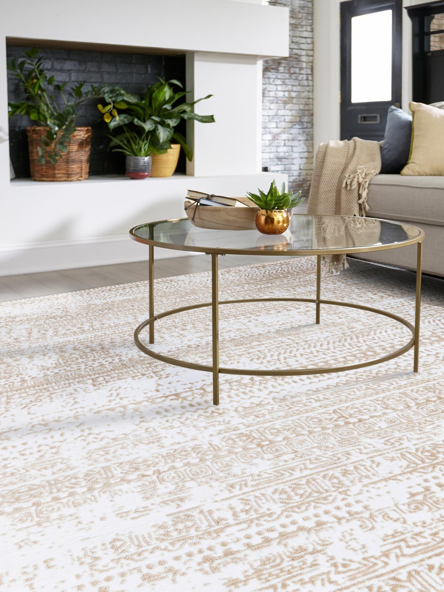 Snow White 10' x 10' Hermitage Square Area Rug 55% Polypropylene & 45% Polyester Easy Clean Stain-Resistant Carpet for Living, Office, Dorm Rooms for Sale at Rug Engine