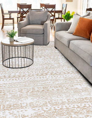 Snow White 5' 3 x 5' 3 Hermitage Square Area Rug 55% Polypropylene & 45% Polyester Easy Clean Stain-Resistant Carpet for Living, Office, Dorm Rooms for Sale at Rug Engine